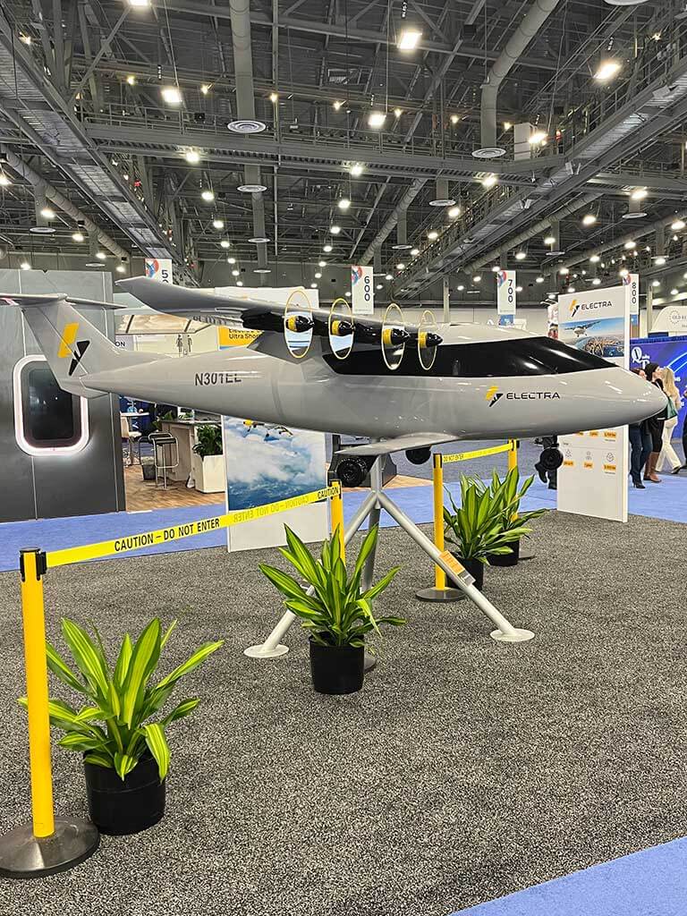 Model of Electra Aero aircraft at NBAA BACE 2024. The FAA’s new powered-lift regulation applies to this type of emerging aviation.