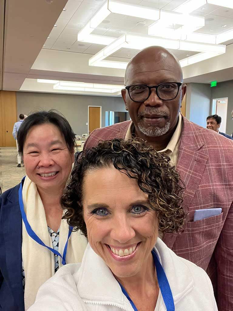 The author Dawn Zoldi with Jeffrey Vincent (FAA) and Huy Tran (NASA Ames Research Center) in the North Texas area at a UTM event.