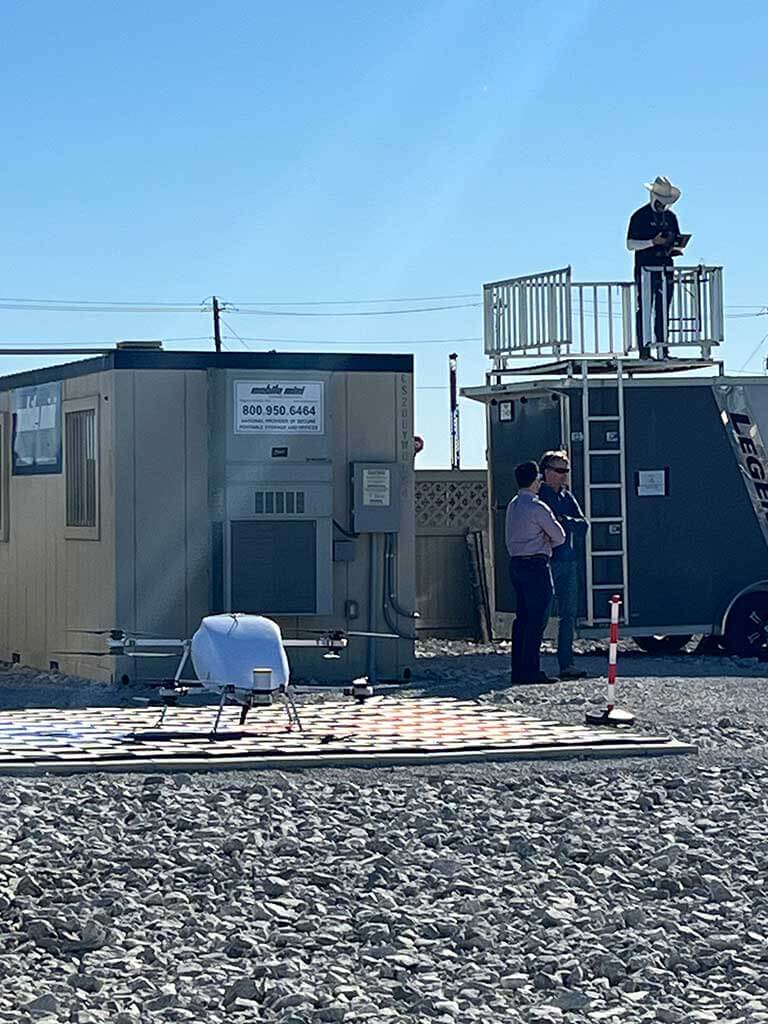 A North Texas drone launch and recovery area operated by Manna Drones, used for community drone deliveries.